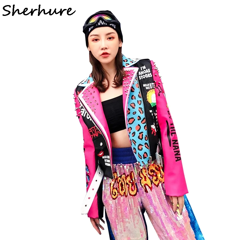 2019 Voorjaar Vrouwen Jas Jas Luipaard Print Rivest Kralen Cool Punk Vrouwen Pu Lederen Jas Top Kwaliteit Vrouwen Jas Chaqueta mujer 2019 Voorjaar Vrouwen Jas Jas Luipaard Print Rivest Kralen Cool Punk Vrouwen Pu Lederen Jas Top Kwaliteit Vrouwen Jas Chaqueta mujer