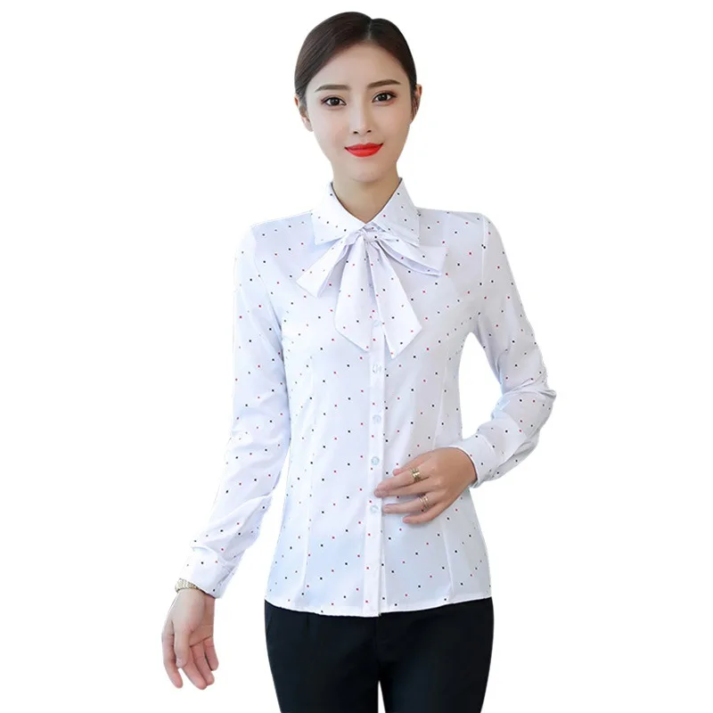 Long Sleeve Shirt Autumn Fashion Slim Lace up Bow Collar Blouse Wild ...