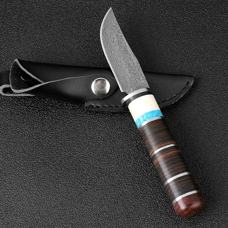 Высокоуглеродистая сталь тактический нож дамасский узор охотничий нож ручная работа кожаная Красивая рукоятка походные ножи для выживания EDC