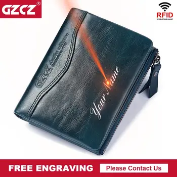 

GZCZ 100% Genuine Leather Men wallet PORTFOLIO Male Vintage Purse High Quality Male Coin Purse Pocket Money Bag Free Engraving