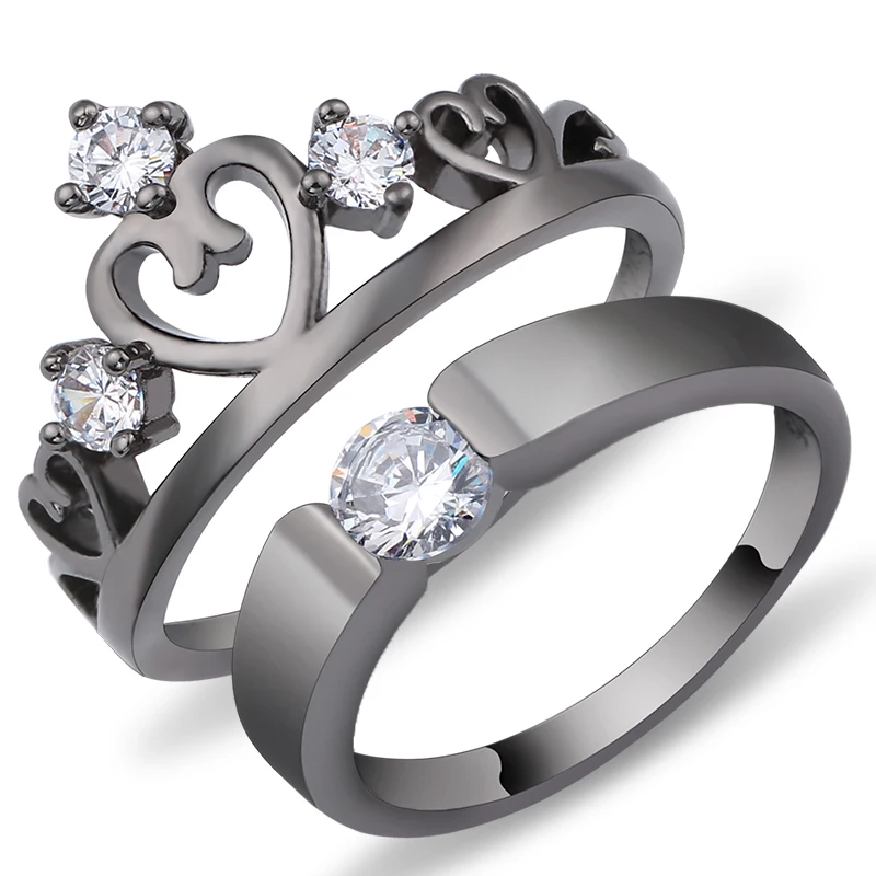 

Couples Rings Crown Rings For Women Birthday Gift Trendy Gun Black Cubic Zirconia Engagement /Wedding Bands Promise Rings