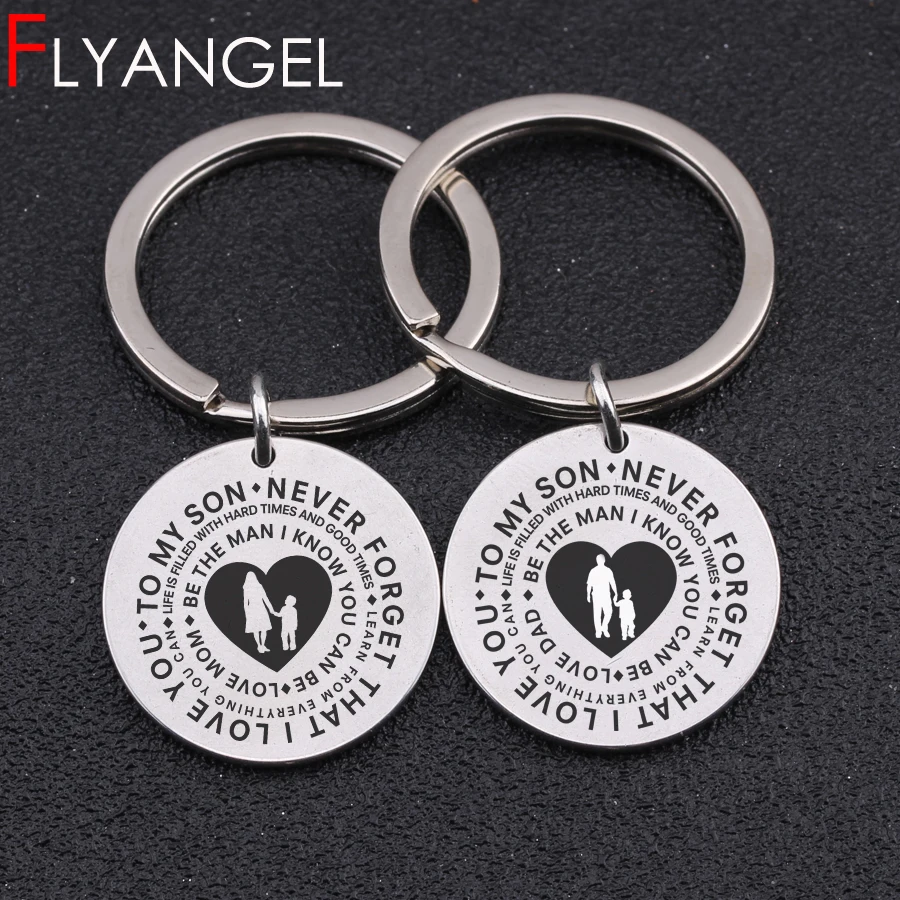 

New design Lettering Key Chains Engraved To My Son Never Forget That I Love You keyring Child Growth Gift Parents Jewelry Keytag