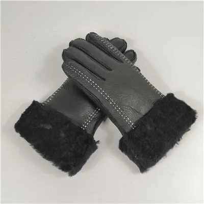 Женские модные теплые перчатки зимние женские меховые 5 пальцев перчатки дышащие толстые овчины варежки модные уличные перчатки - Цвет: Черный