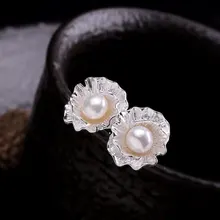 Pendientes de perlas naturales de plata de ley 925 para mujer, pendientes de tuerca de joyería Vintage hechos a mano, joyería fina de flor de clavo SE06