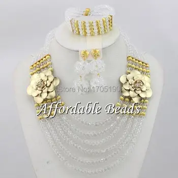 

White African Beaded Jewelry Rare Costume African Jewelry Sets Wholesale ABS036
