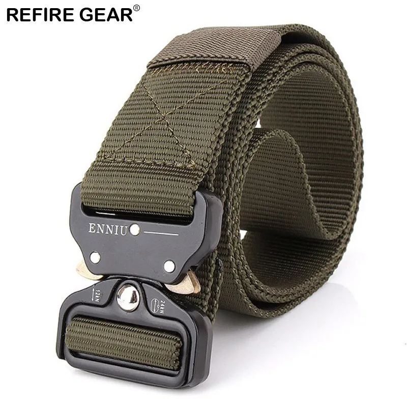 

Refire Gear Outdoor Survival Combat Belts Men Metal Buckle Heavy Duty Tactical Nylon Waist Belts Paintball Hiking Army Strap