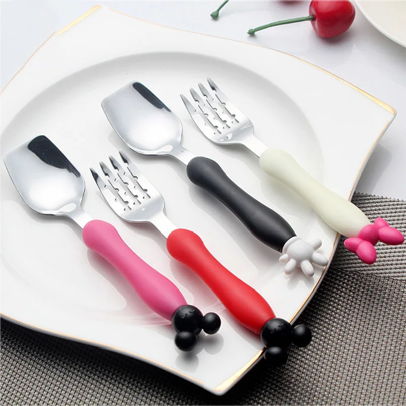 

Stainless Steel Children'S Tableware Mickey Minnie Portable Spoon Fork Creative Small Spoon Fork Set Cute Household Spoon