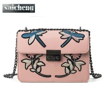 2017 Marca de Fábrica Famosa Del Bordado de Las Mujeres de La Pu de Cuero Bolsos de Hombro Cadenas Bolsos Crossbody Para Mujeres de Las Señoras Flap Messenger Bag