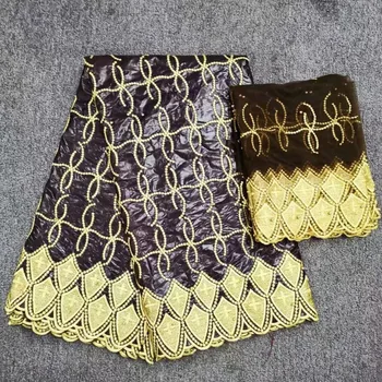 

African Lace Fabric High Quality Basin Riche Getzner Jacquard Brocade Fabric With Beads Latest Nigerian Gele Headtie 5+2 Yards