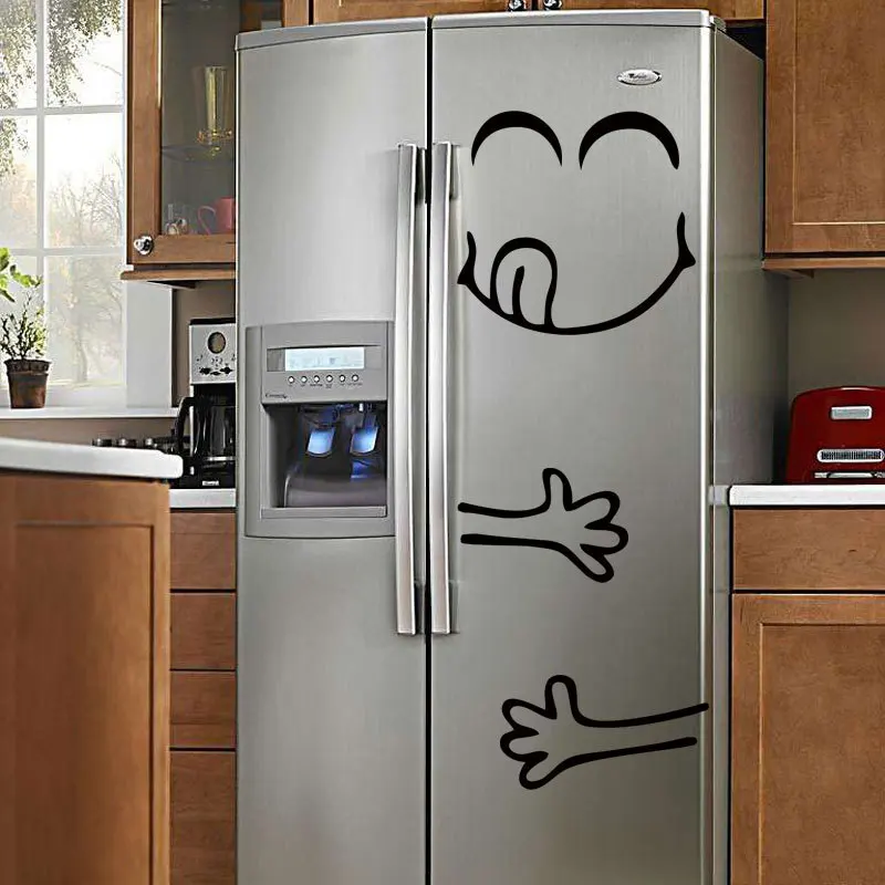 Cute Smile Fridge sticker Happy Yummy Face Kitchen decorations Vinyl Wall Stickers Art Refrigerator Wall Decals Home Decor