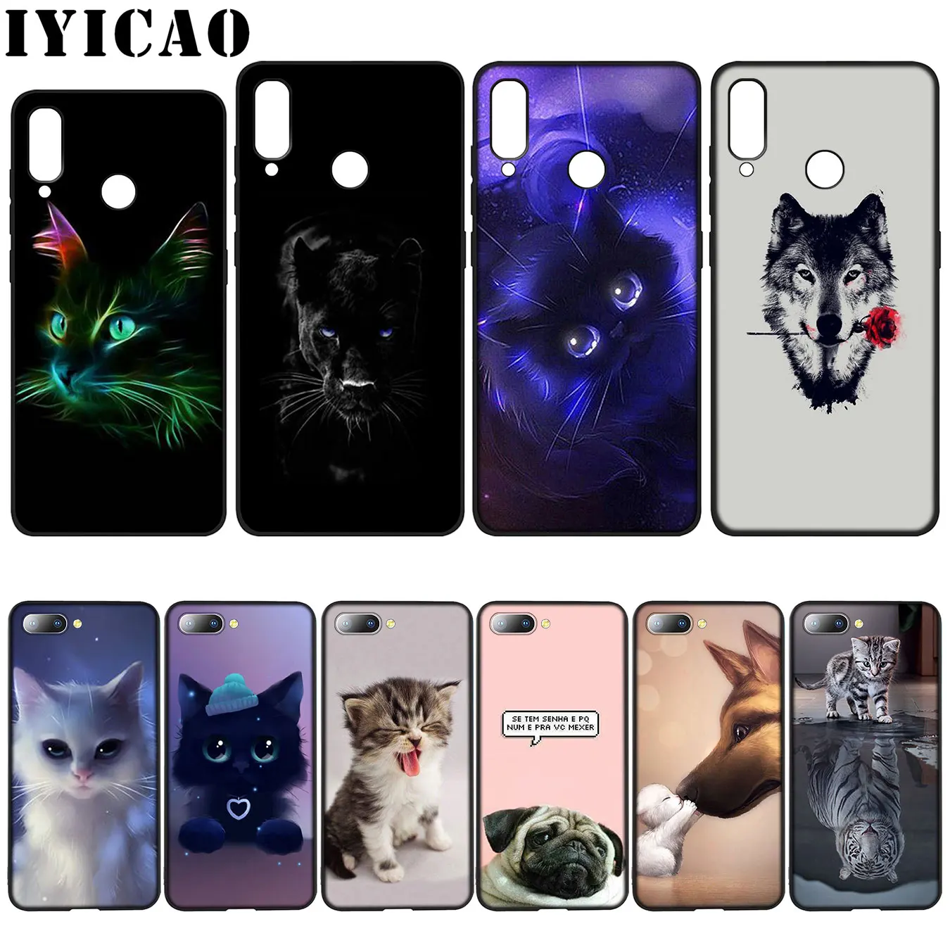 IYICAO Cat cute Dog Silicone Soft Case for Huawei Y7 Y6 Prime Y9 2018 Honor 8C 8X 8 9 10 Lite 6A 7C 7X 7A Pro |