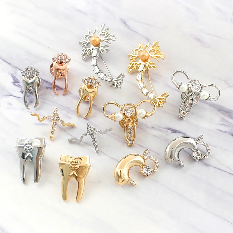 

Gold And Sliver Colour Organ Uterus Stomach Nerve Tooth Shape Brooch Medical Stylish Gloss Pins Gift For Mother Doctor Or Nurse