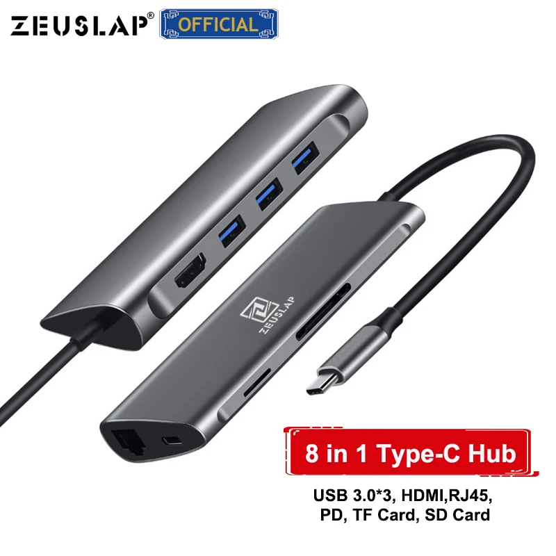 

ZEUSLAP USB3.0 HUB USB C to HDMI RJ45 Thunderbolt 3 Adapter for MacBook Samsung S8 S9 Huawei Mate 10/Pro USB3.0 Type C HUB