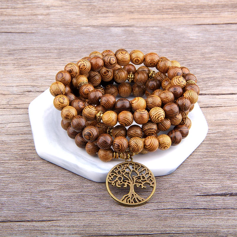 108 бусины натуральный камень браслет ожерелье для жизни Дерево Ом Лотос Йога браслет для мужчин и женщин ювелирные изделия Pulseira Hombres