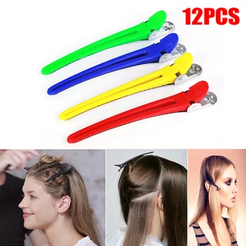 

12 PCS Random Color Pro Hairdressing Plastic Clips Clamps Salon Barber Section Hair Styling Tools Alligator Hair Clips