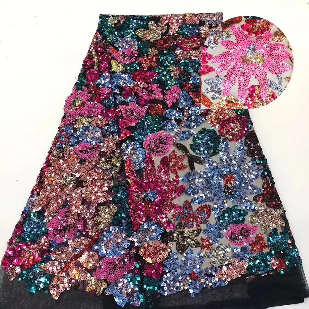 

French lace fabric colorful sequins black mesh fabric women gorgeous luxury party event bright exclusive dress 2019 new