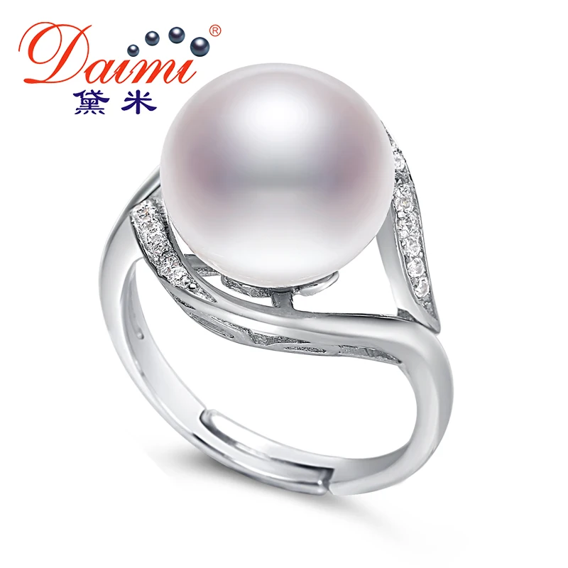 

DAIMI Huge Pearl Ring 10-11mm White Freshwater Pearl & Sterling Silver Adjustable Ring Brand Jewelry Gife For Mom