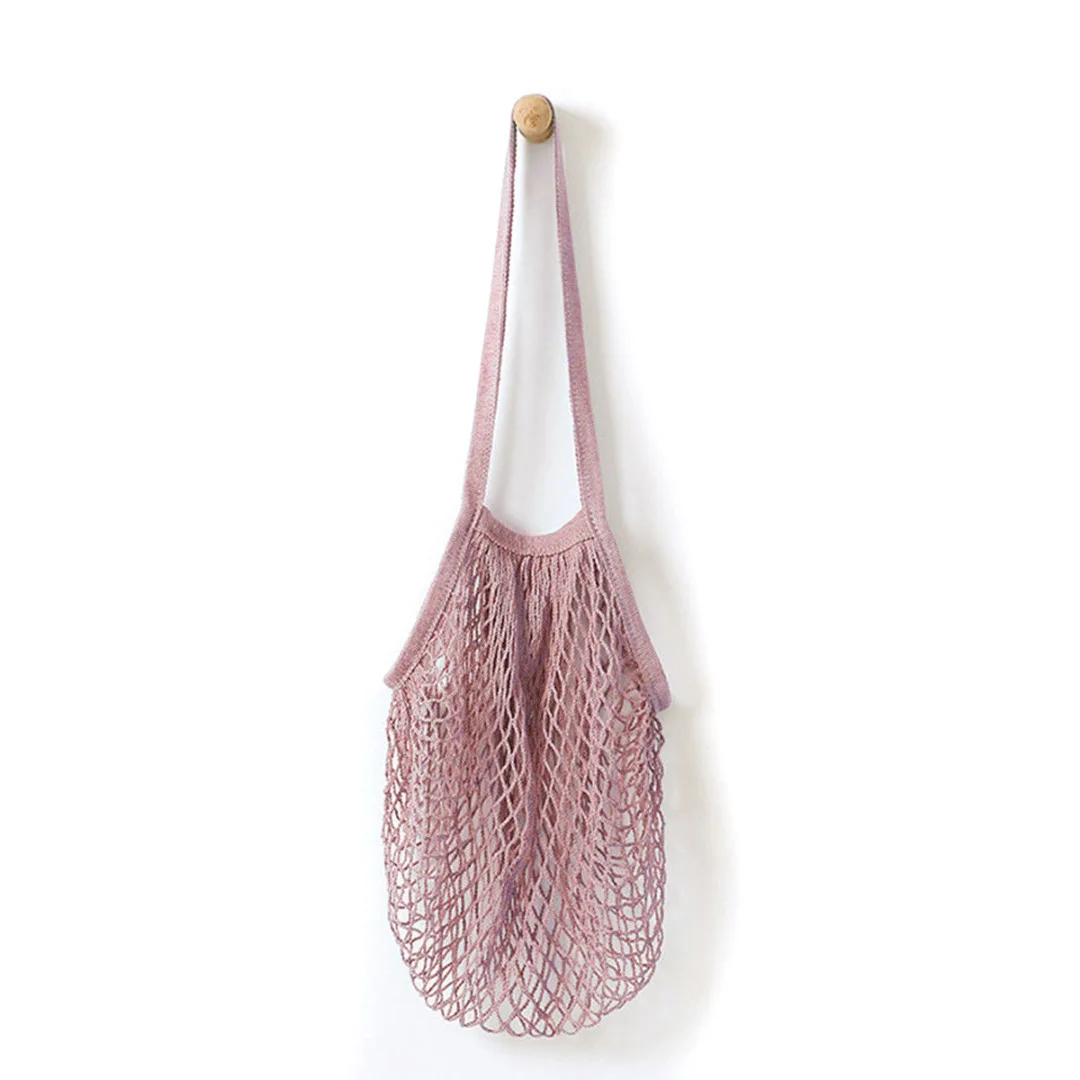 Newest Reusable Fruit String Grocery Cotton Tote Woven Net Shoulder Shopper Mesh Bag 5 Colors