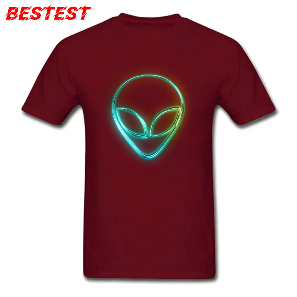 alien neon 081818 Comics Tshirts for Students 100% Cotton Labor Day Tops Shirt Family Tees Short Sleeve Company Crew Neck alien neon 081818 maroon