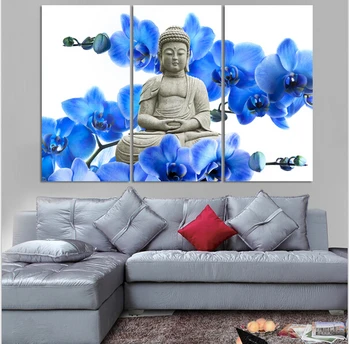 

3 Pieces Blue Plum Blossom Buddha Art Painiting On Canvas Buddha Statue Home Decoration Wall Pictures For Living Room No Frame