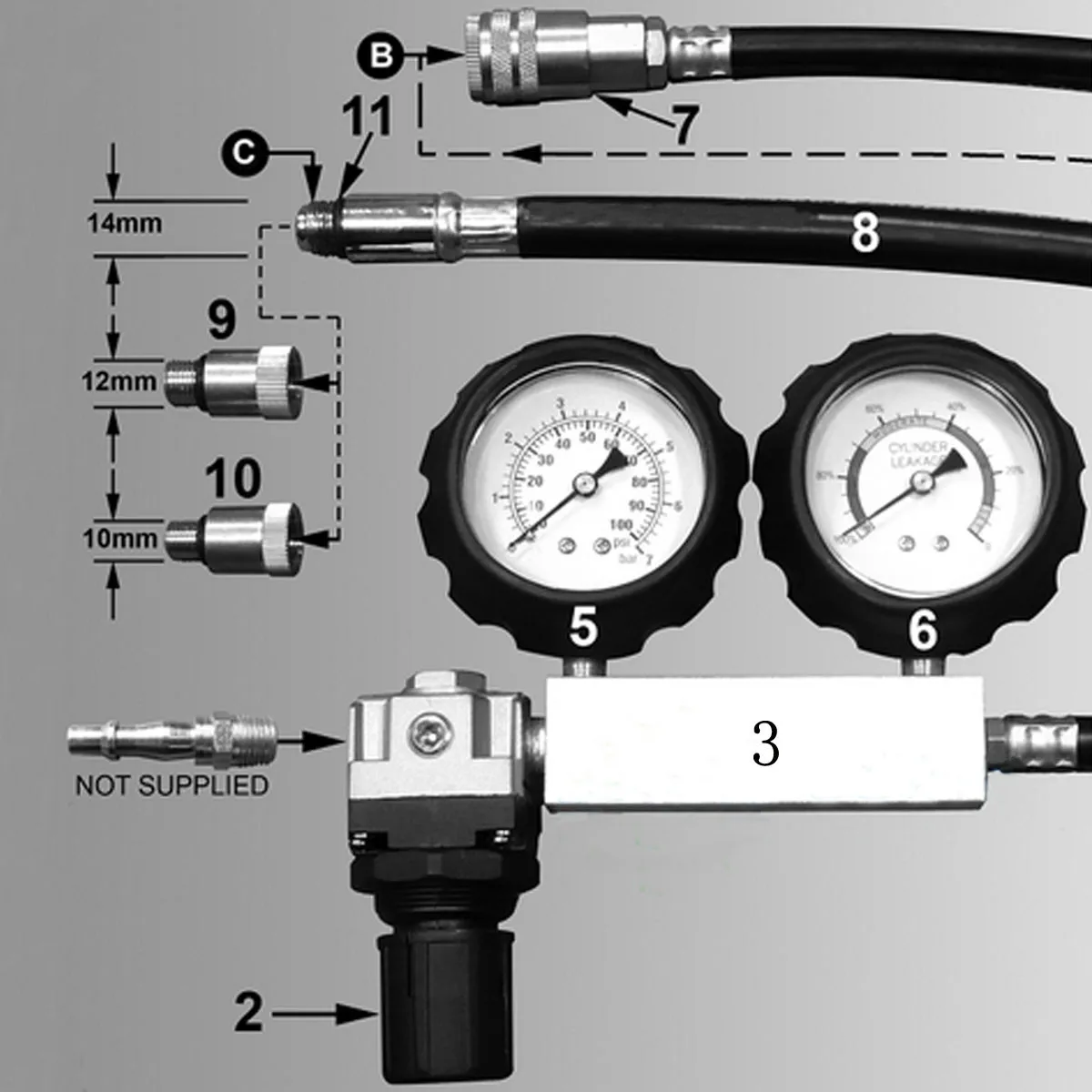 Универсальный 0-100PSI тестер утечки цилиндра компрессионный детектор утечки комплект бензиновый манометр двигателя инструмент двойной измерительный прибор системы