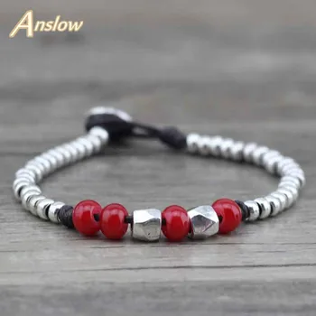 

Anslow Brand Top Quality Fashion Beads Wrap Rope Leather Boys Girl's Students Bracelet Women Gift LOW0437LB