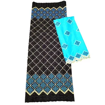 

Bazin Riche Getzner 5yards +2yards 2019 New arriva Afrfabric with Embroidery lace for dress blue Black JJ271-1