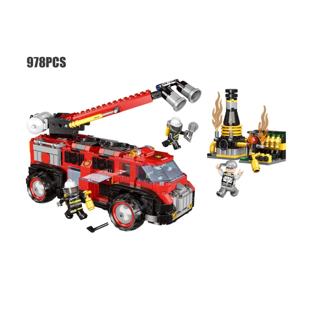 

Hot city Fire engine truck building block Industrial fire fighting figures scenes diy bricks fireman minifigs education toys