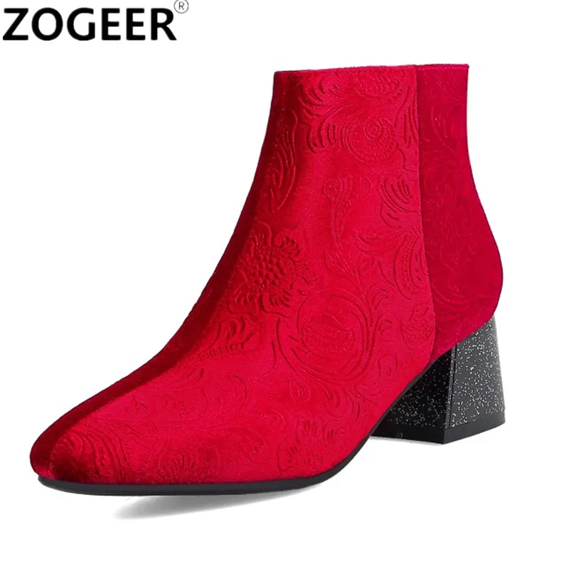 

Hot Women Ankle Boots Sexy Rose Velvet Autumn Winter Boots Fashion Flower Gladiator Medium Heel Ladies Shoes Plus size 48