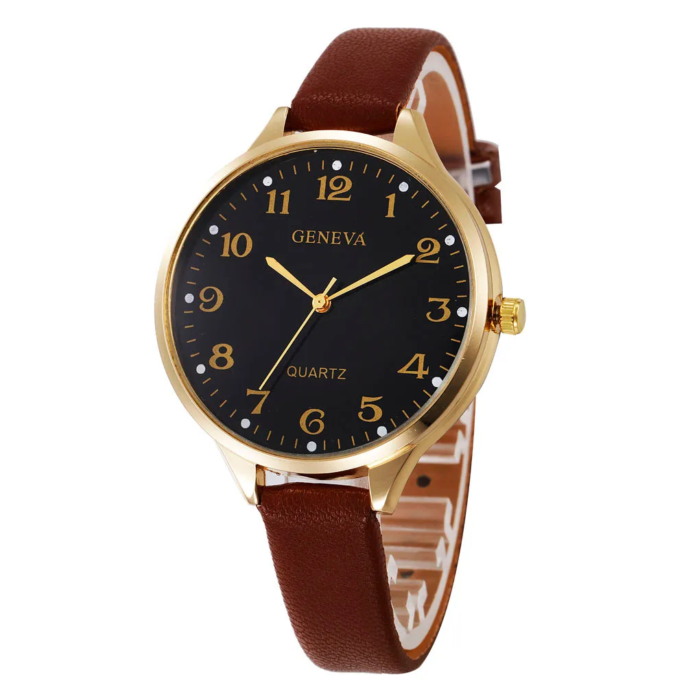 GENEVA Women Watch Luxury Brand Casual Simple Quartz Clock montre Femme Clock For Women Leather Strap Wrist Watch Reloj Mujer