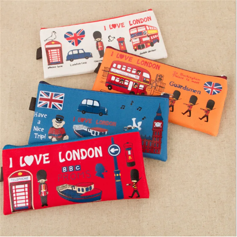 لندن نمط قلم رصاص وقلم وجاف حالة التجميل حقيبة مستحضرات تجميل حامل الأكياس النساء التجميل أكياس الطازجة محفظة سستة عملة حالة شحن مجاني