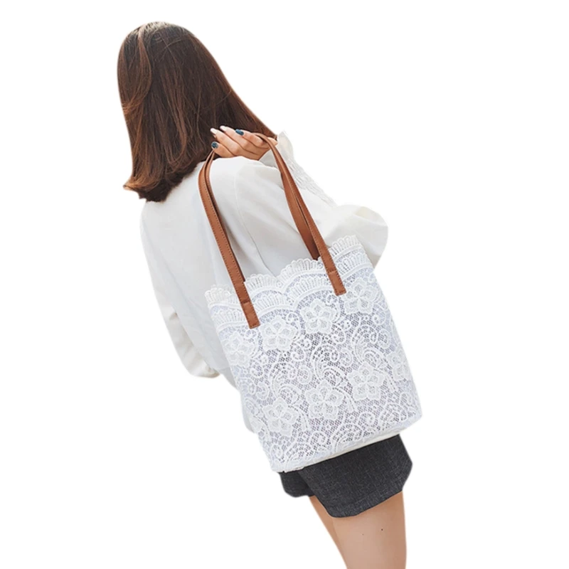 

2 in 1 Floral Lace Handbag Women Beach Messenger Bag Tote Boho Shoulder Bag