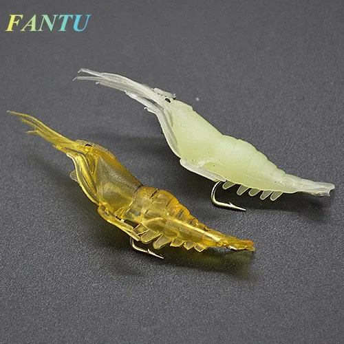 FANTU Fishing Shrimp Lure With Hook Luminous Fishy Smell 4cm/1g Camarao Artificial Soft Lures 20PCS/LOT | Спорт и развлечения
