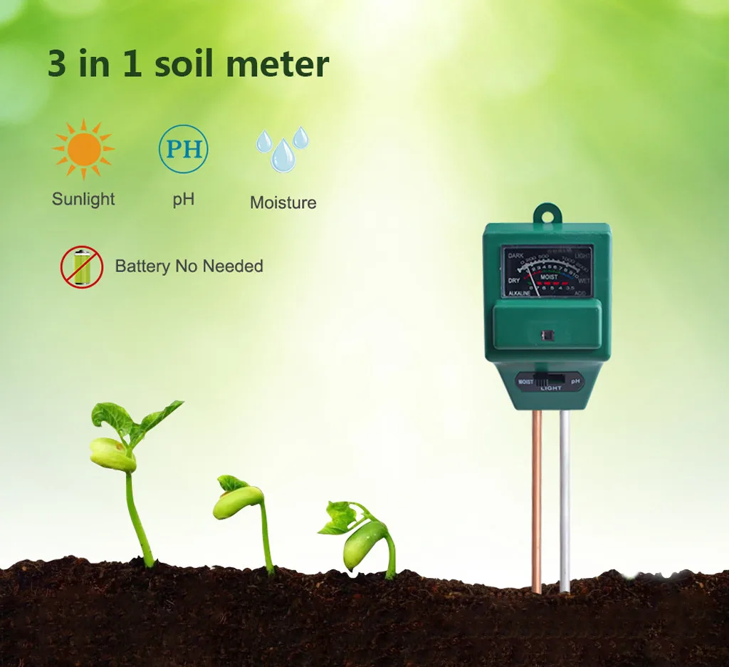 

Soil pH Meter 3-in-1 Soil Moisture/Light/pH Tester Gardening Tool Kits Gardening Supplies Soil Tester Tool Accessory D9#
