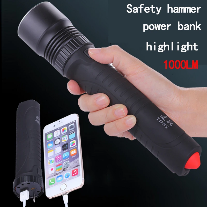 

Hunting Night fishing waterproof outdoor LED light flashlight USB rechargeable  self defense torch power bank 1000LM rang 500m