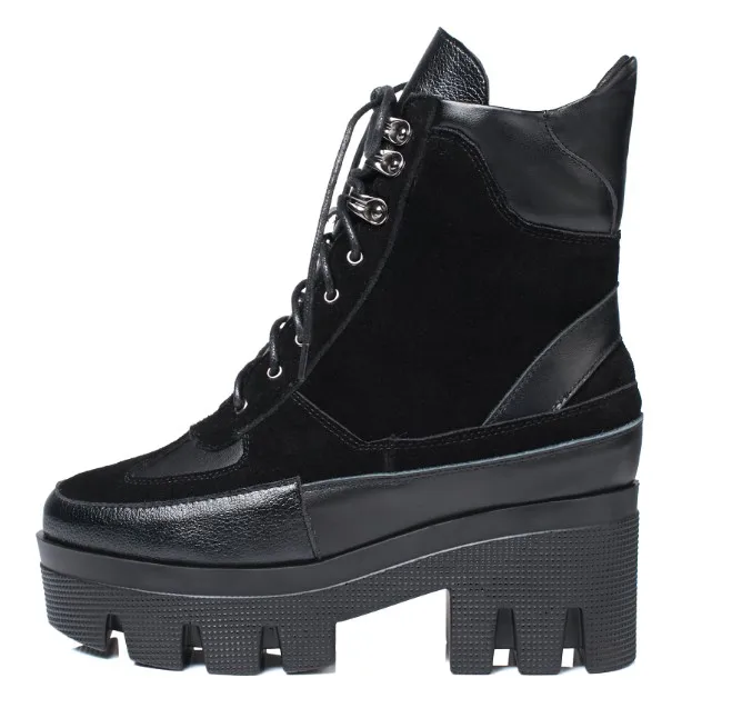 Arden Furtado/Коллекция года; сезон осень-зима; ботильоны; обувь из натуральной кожи; женские модные коричневые ботинки на массивной платформе с перекрестной шнуровкой - Цвет: black