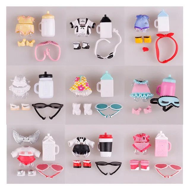 

Original Random 3/5/10 Sets/Lot Doll Clothes Shoes Glasses Bottles Accessories Set for LOL 8 cm Big Sister Dolls Kid's Gift