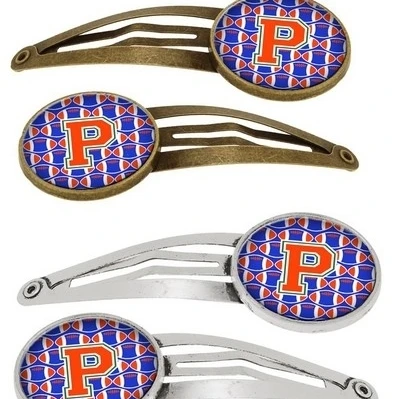 Carolines Treasures CJ1083-PHCS4 Letter P Football Green Blue & Orange Barrettes Hair Clips - Set of 4 (1)