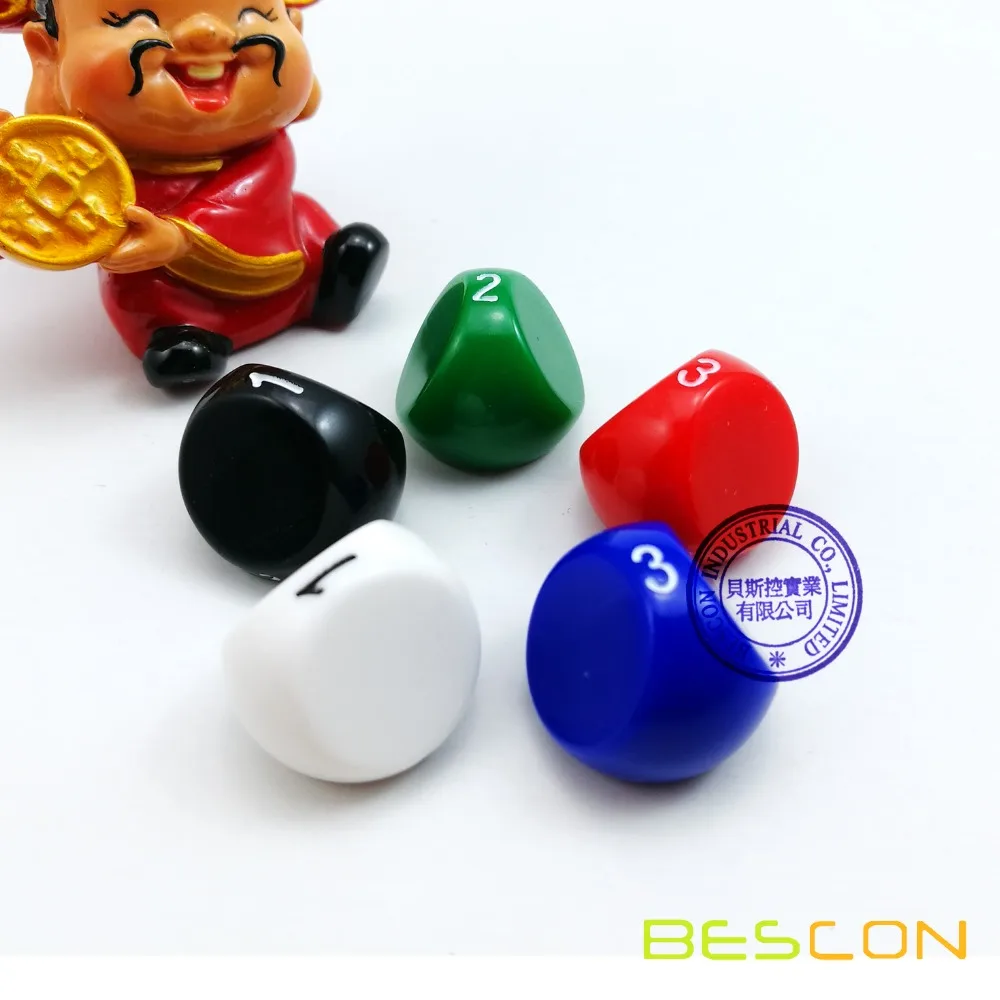 Bescon New Style Polyhedral Dice 3-sided Gaming Dice, D3 die, D3 dice, 3 Sides Dice, 3 Sided Cube, 5 Assorted Opaque Color 2