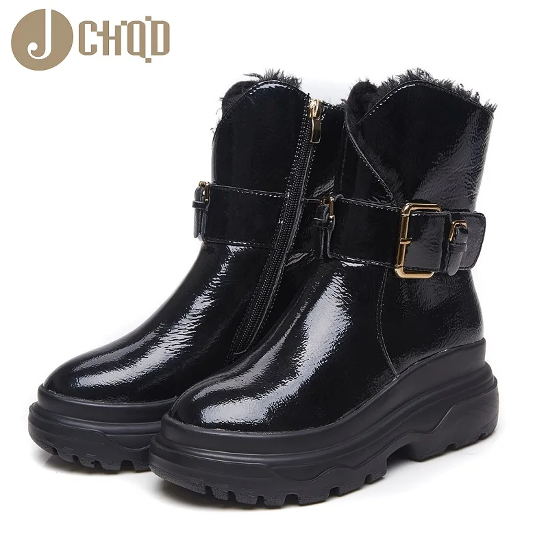 

JCHQD 2018 Genuine Leather Women Boots Lace Up Martin Boots Women Ankle Fur Boots Brand Winter warm Women Shoes