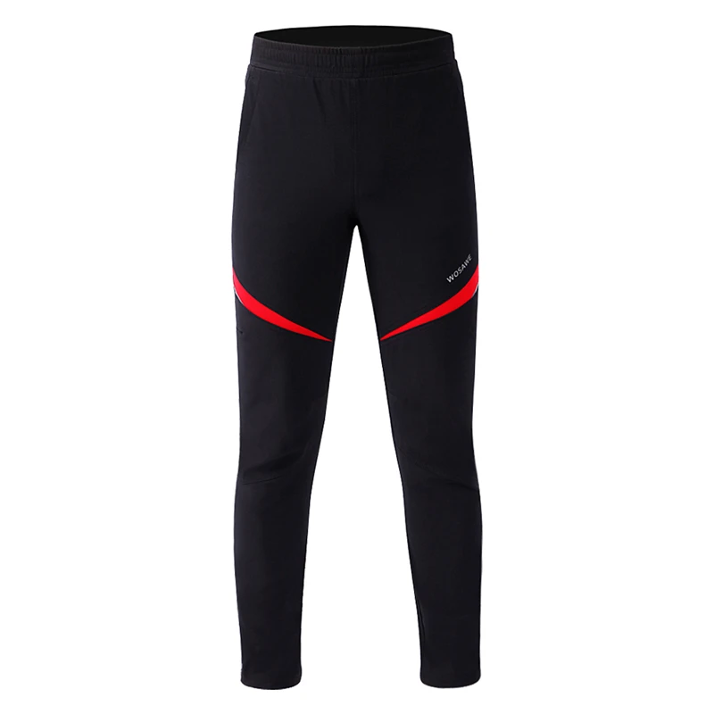 WOSAWE Мужские Флисовые утеплённые велосипедные штаны зимние ветрозащитные водонепроницаемые колготки и брюки для велосипеда MTB дорожный велосипед одежда спортивная одежда - Цвет: Black with Red