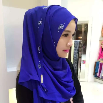

Chiffon Diamond Long Hijabs Women Waterdrop Pattern Muslim Headscarf Lady Soft Novelty Arabic Islamic Shawl Hijab Scarf 70*180CM