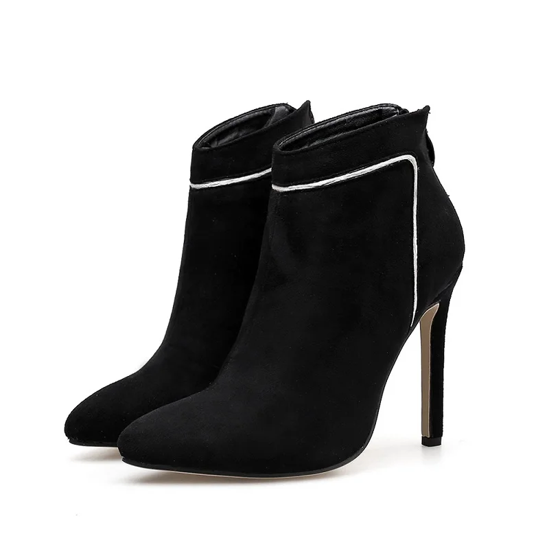 

2018 autumn and winter new suede high heel boots pointed sexy stiletto Chelsea boots women's booties black ljj 0116