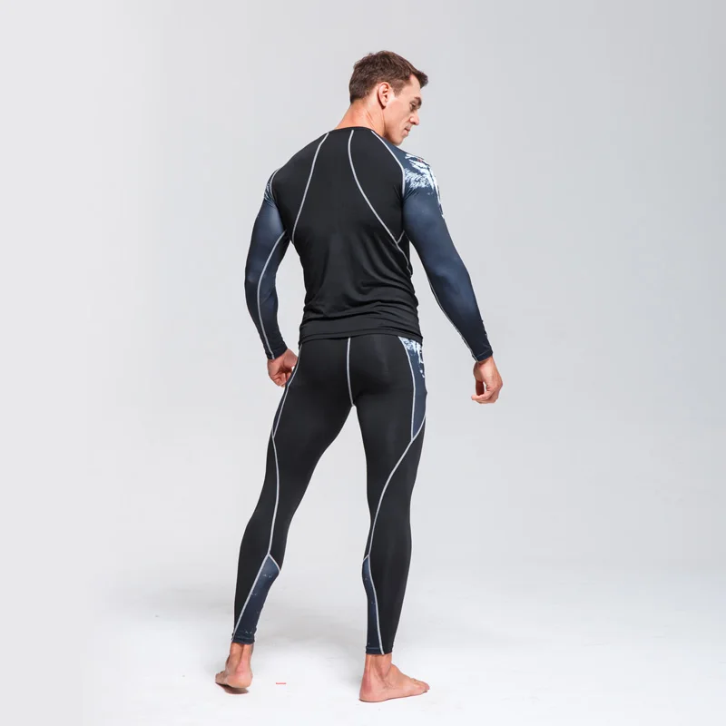 Men's Ski Underwear Sport Compression Second Skin Long Sleeve Shirt + Bottom 2 piece Tracksuit Rashguard Fitness Running Suit