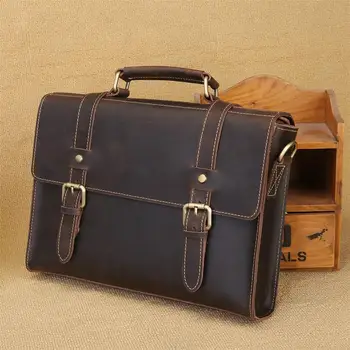 Retro Crazy Horse Leather Men's Bag Handbag Genuine Leather Men Briefcase Business Male Shoulder Messenger Bag Laptop Bags mva male briefcase genuine leather handbag business men bags for document messenger bag men shoulder leather laptop briefcase
