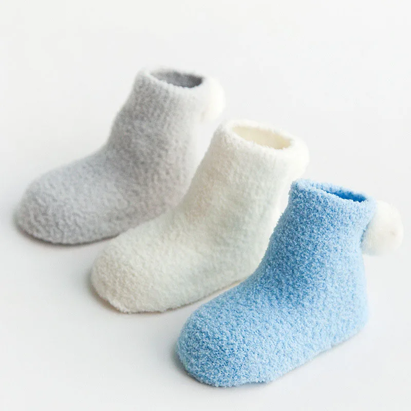 3 пары, зимние короткие носки для маленьких девочек и мальчиков, теплые носки Мягкие короткие носки из кораллового флиса нескользящие носки для малышей носки для новорожденных - Цвет: boys