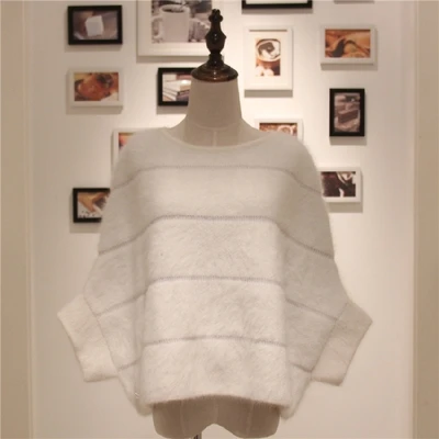 Зимний плащ с рукавом «летучая мышь», пуловер, свитер, Mao Shuidiao, женская Норковая кашемировая шаль, короткое пальто - Цвет: Белый