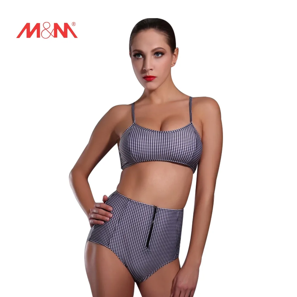 vita alta plaid costume da bagno costume da bagno sexy giovane ragazza costumi da bagno bikini