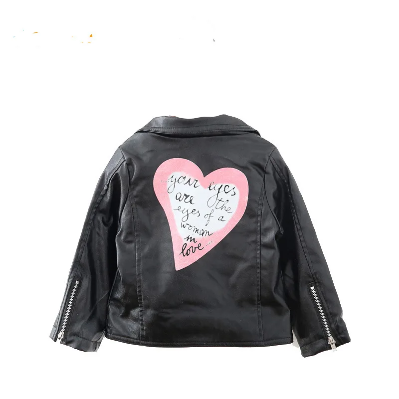 

2018 Sutumn&Autumn Kids Girl Fashion PU jacket 2-7Yrs love Printed lapel faux leather motorcycle leather jacket girls