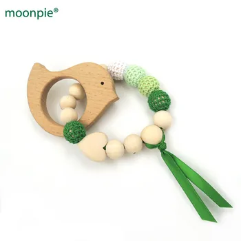 

Organic Wood Nursing Toy Fade green xmas green Wood Bead Teething Bracelet Baby Mom Kids Wooden Teether bird 3pcs/lot ET84